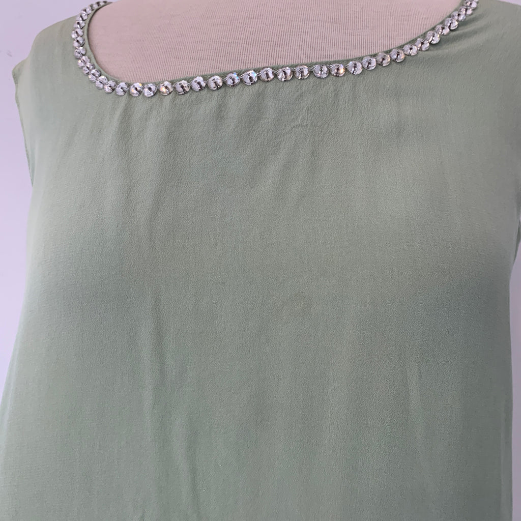 Sania Maskatiya Mint Green Embroidered with Rhinestones Net Kameez  | Gently Used |