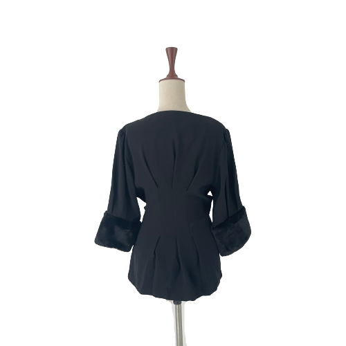 ZARA Black Fur Trim Sleeves Belted Top | Gently Used |