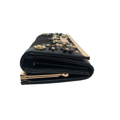 River Island Black Suede Floral Applique Wallet Purse | Like New |