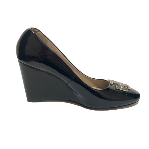 Tory Burch Black Patent Leather 'Raleigh' Wedges | Gently Used |
