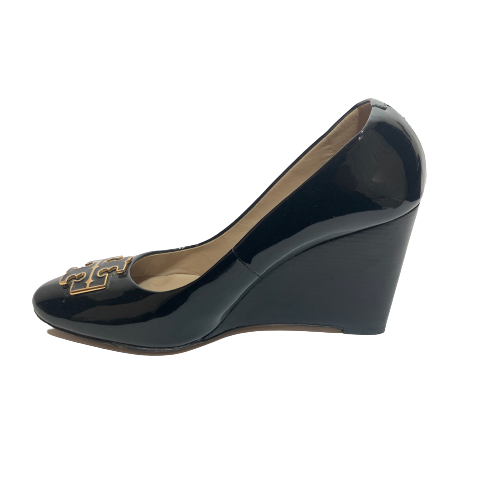 Tory Burch Black Patent Leather 'Raleigh' Wedges | Gently Used |