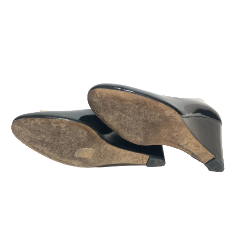 Tory Burch Black Patent Leather 'Raleigh' Wedges | Gently Used |