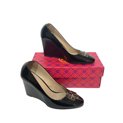 Tory Burch Black Patent Leather 'Raleigh' Wedges | Gently Used |