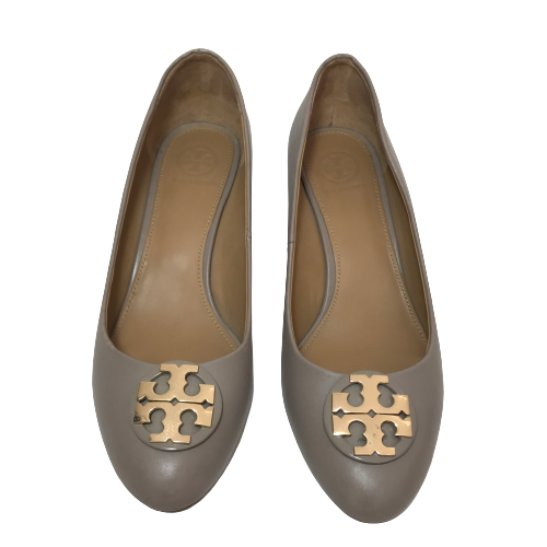 Tory Burch Grey Leather 'Claire' Wedges | Pre Loved |