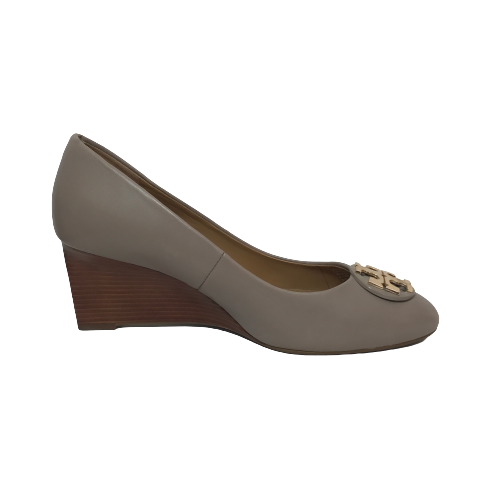 Tory Burch Grey Leather 'Claire' Wedges | Pre Loved |