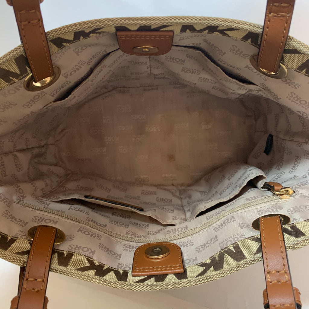 Michael Kors Beige Canvas & Leather Monogram Tote | Gently Used |