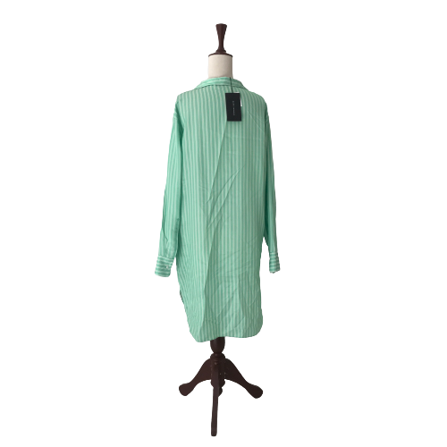 ZARA Green & White Striped Collared Long Tunic | Brand New |