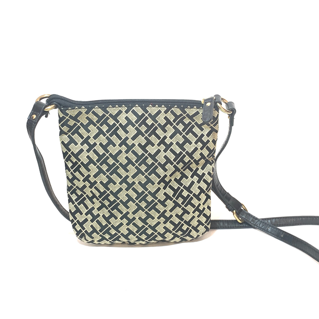 Tommy Hilfiger Black & Beige Monogram Canvas Cross-Body Bag | Gently Used |