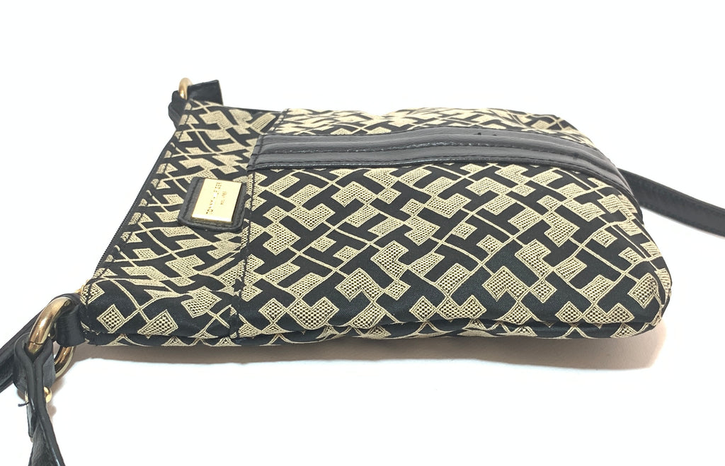 Tommy Hilfiger Black & Beige Monogram Canvas Cross-Body Bag | Gently Used |