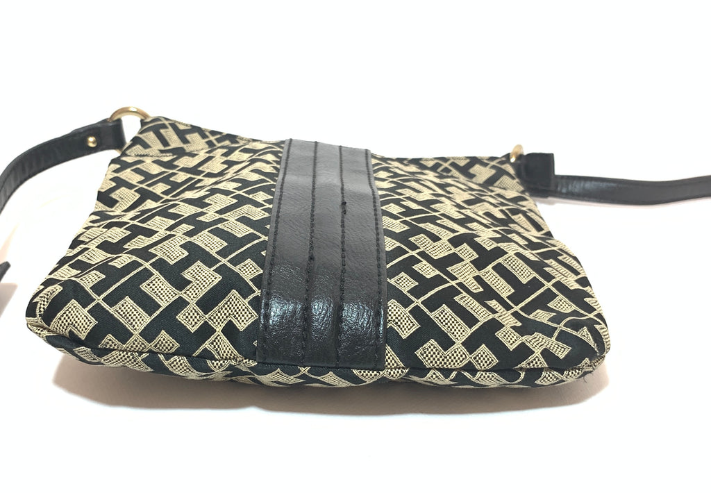 Tommy Hilfiger Black & Beige Monogram Canvas Cross-Body Bag | Gently Used |