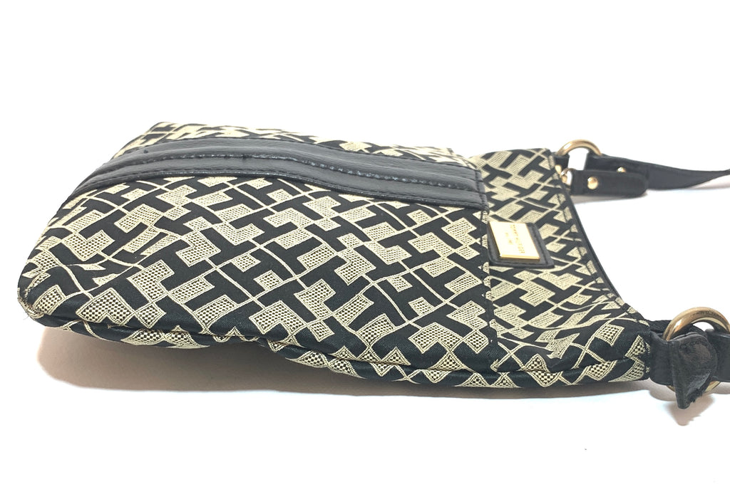 Tommy Hilfiger Black & Beige Monogram Canvas Cross-Body Bag | Gently Used |