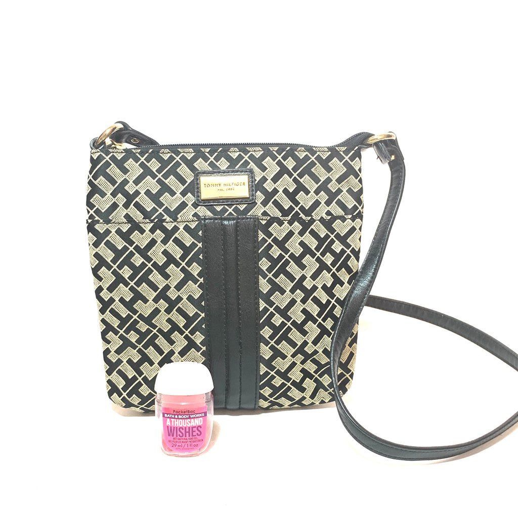 Tommy Hilfiger Black & Beige Monogram Canvas Cross-Body Bag | Gently Used |