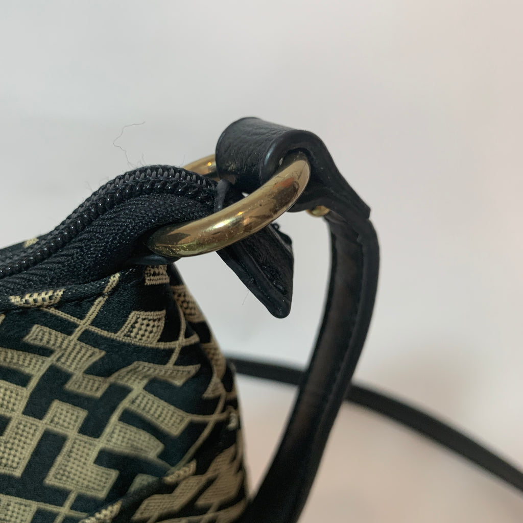 Tommy Hilfiger Black & Beige Monogram Canvas Cross-Body Bag | Gently Used |