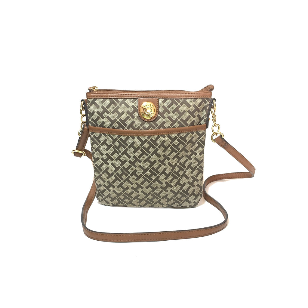 Tommy Hilfiger Tan & Beige Monogram Canvas Cross-Body Bag | Gently Used |