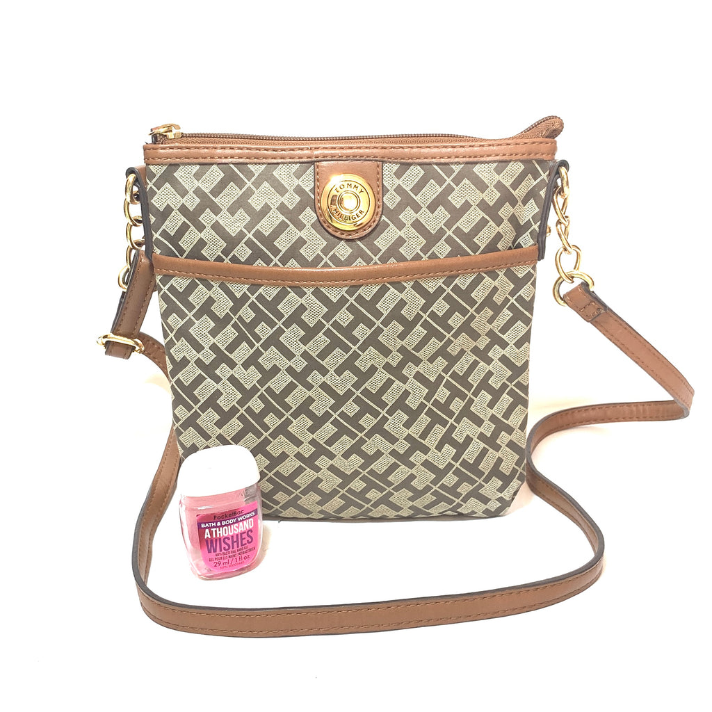 Tommy Hilfiger Tan & Beige Monogram Canvas Cross-Body Bag | Gently Used |