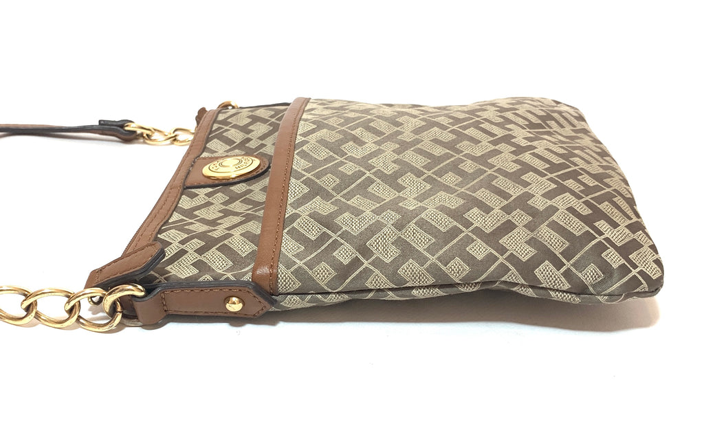 Tommy Hilfiger Tan & Beige Monogram Canvas Cross-Body Bag | Gently Used |