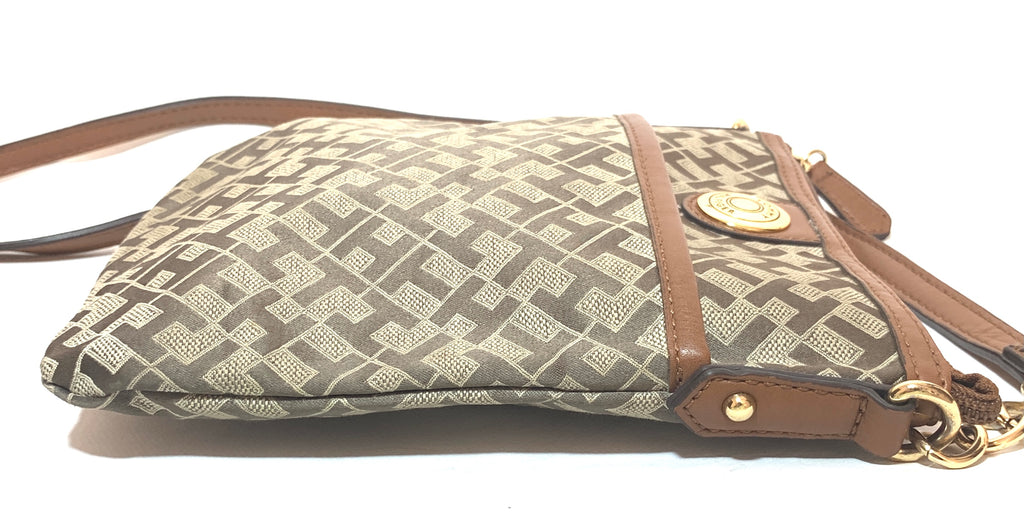 Tommy Hilfiger Tan & Beige Monogram Canvas Cross-Body Bag | Gently Used |