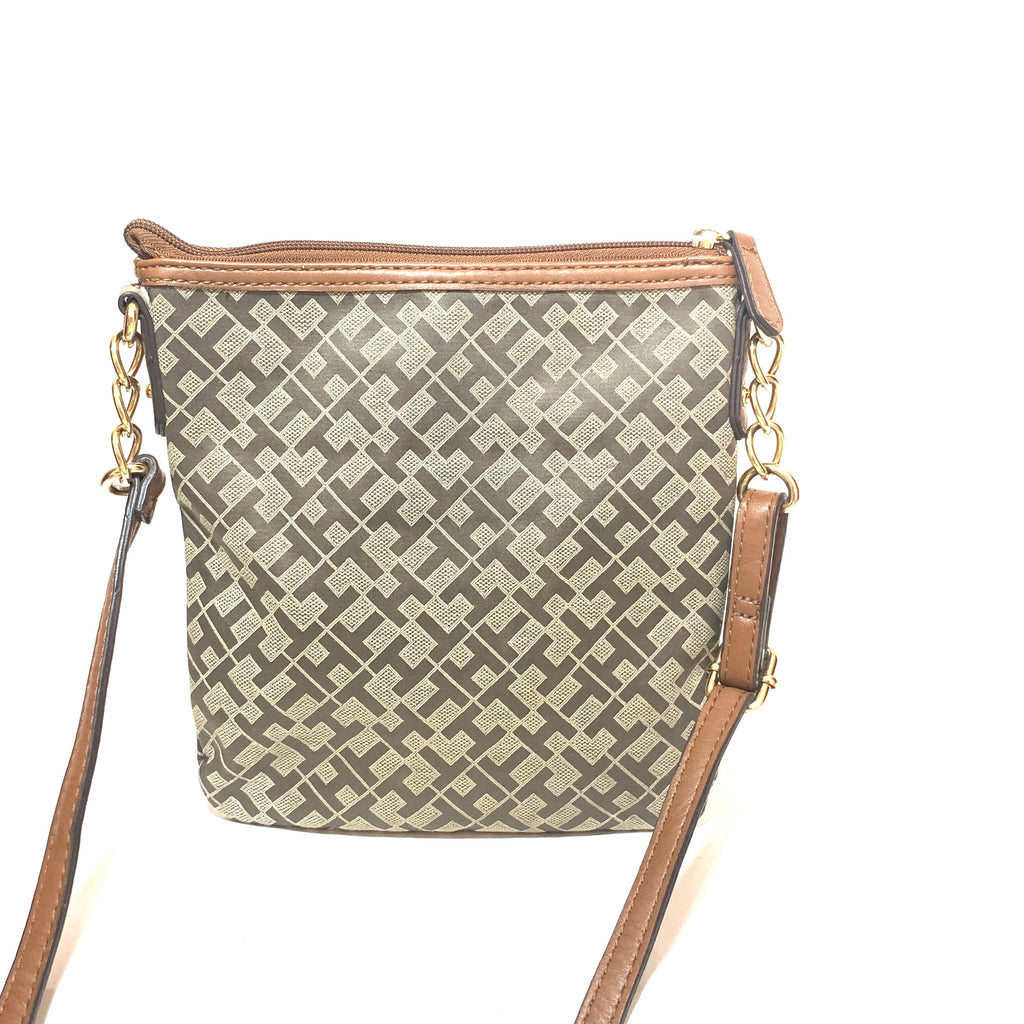 Tommy Hilfiger Tan & Beige Monogram Canvas Cross-Body Bag | Gently Used |
