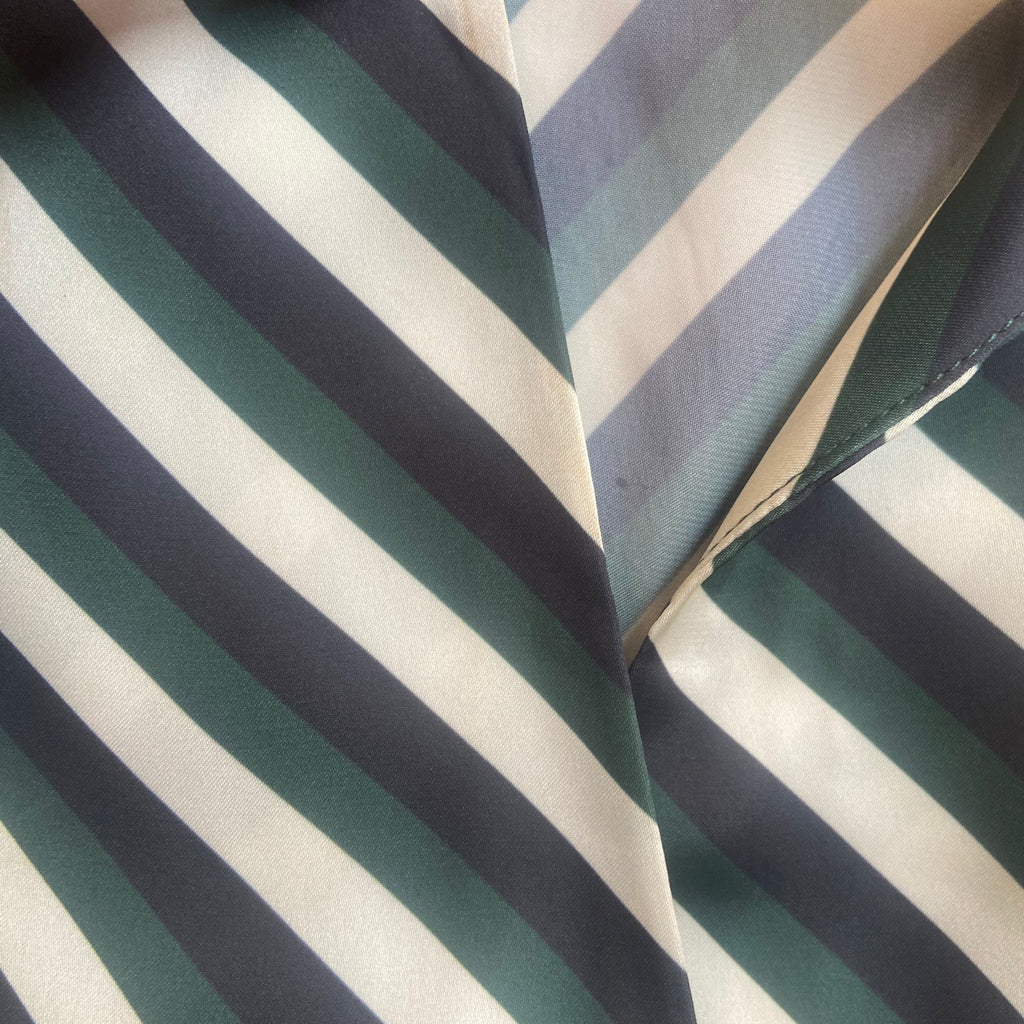 ZARA Green Diagonal Striped Pleated Sleeves Shirt | Gently Used |