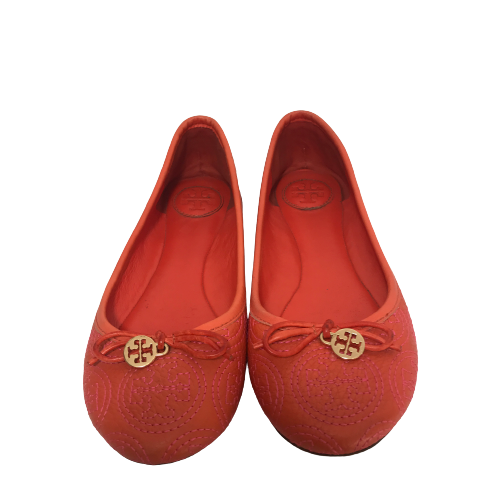 Tory Burch Orange Leather Ballet Flats | Pre Loved |