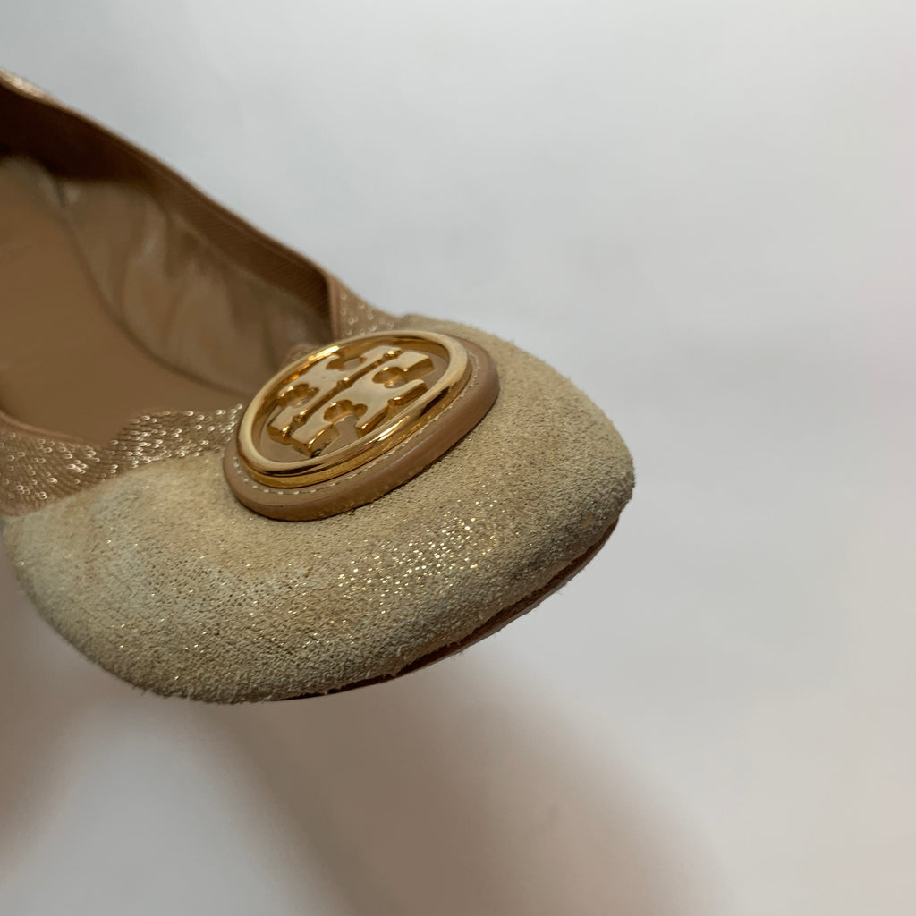 Tory Burch Gold Metallic Caroline Ballet Flats | Pre Loved |