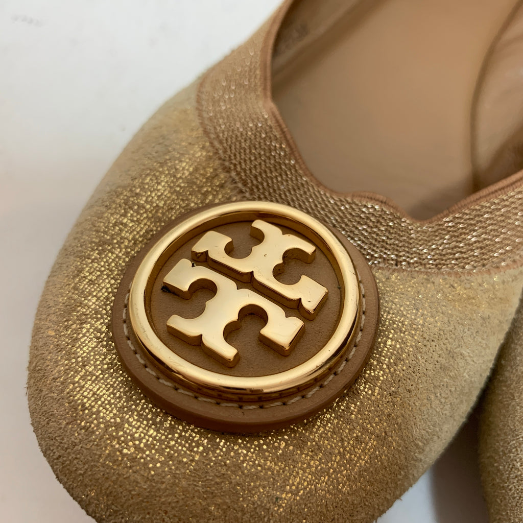 Tory Burch Gold Metallic Caroline Ballet Flats | Pre Loved |