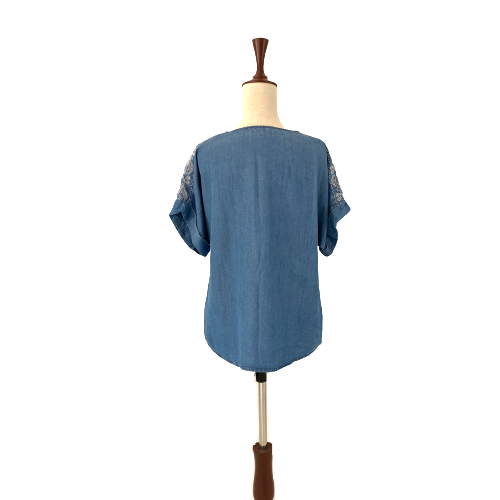 Promod Soft Denim Embroidered Top | Pre Loved |
