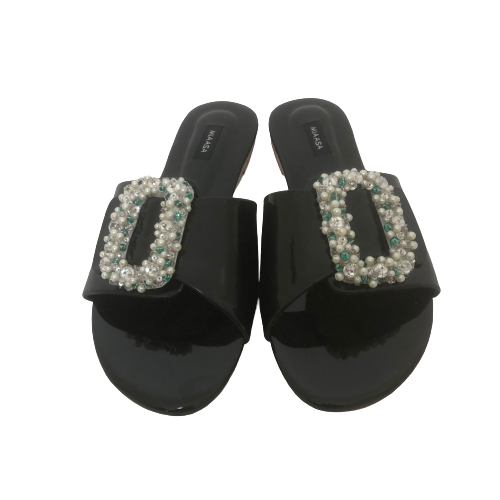 Miaasa Black Nora Buckle Slides | Like New |