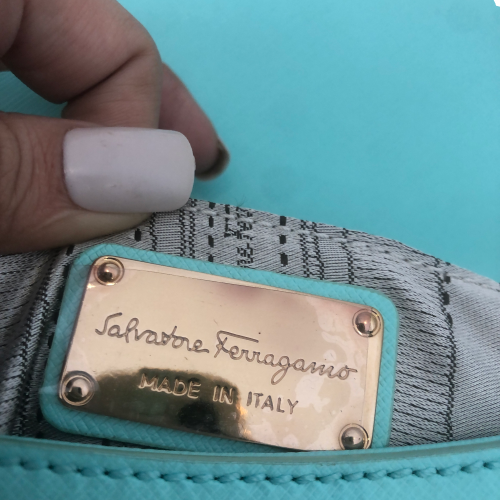 Salvatore Ferragamo Turquoise Leather 'Luciana' Chain Flap Bag | Pre Loved |