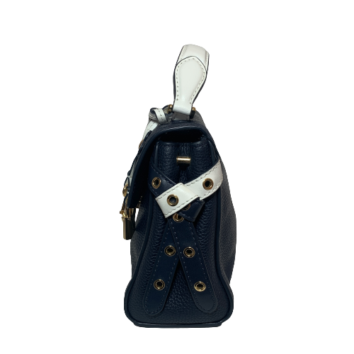 Michael Kors Navy Pebbled Leather 'Bristol' Floral Applique Small Tote | Gently Used |