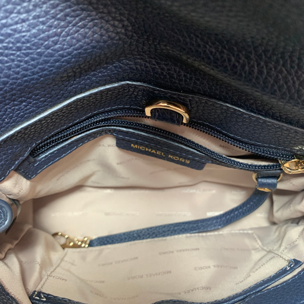 Michael Kors Navy Pebbled Leather 'Bristol' Floral Applique Small Tote | Gently Used |