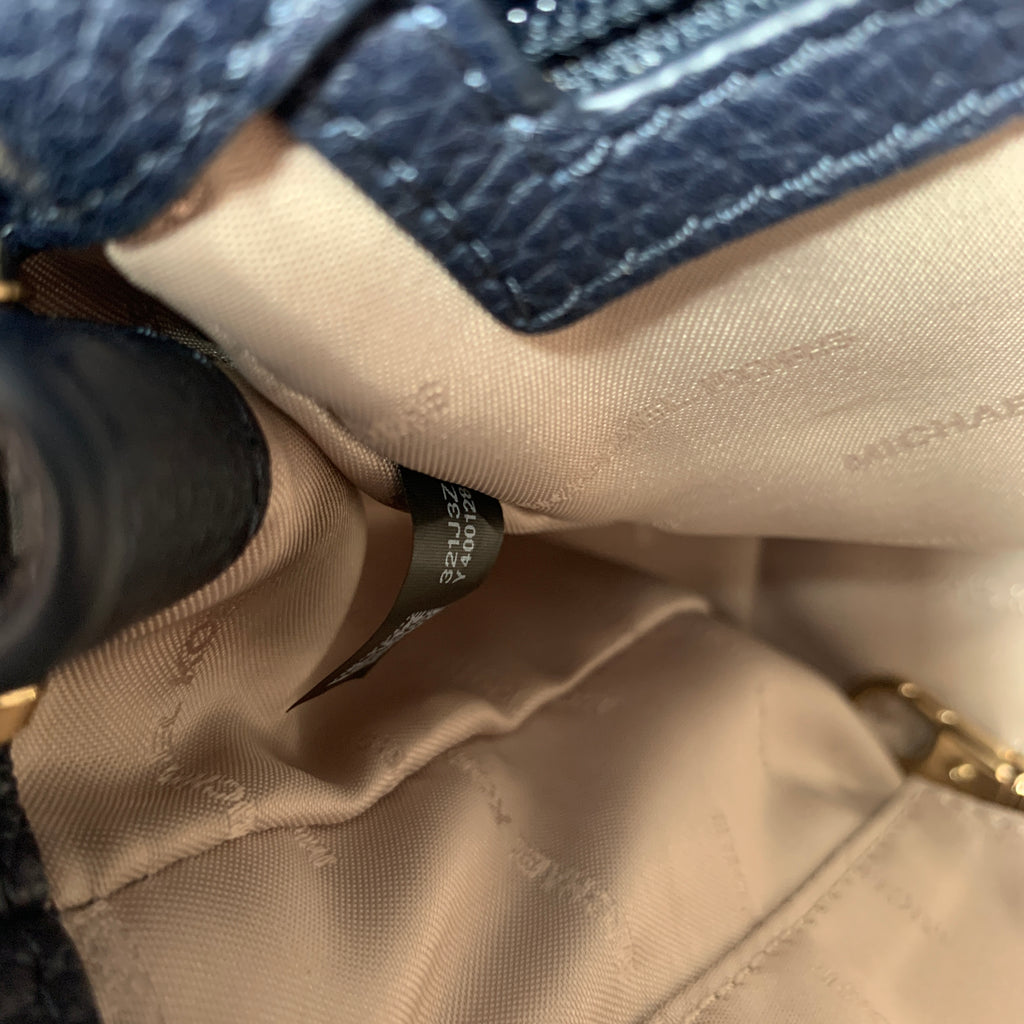 Michael Kors Navy Pebbled Leather 'Bristol' Floral Applique Small Tote | Gently Used |