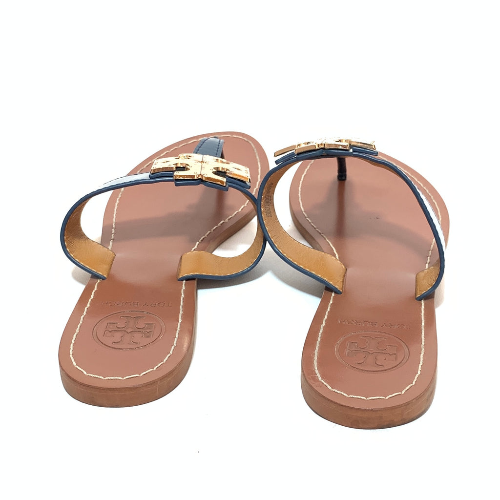 Tory Burch Navy & Gold 'Moore' Thong Sandals | Pre Loved |