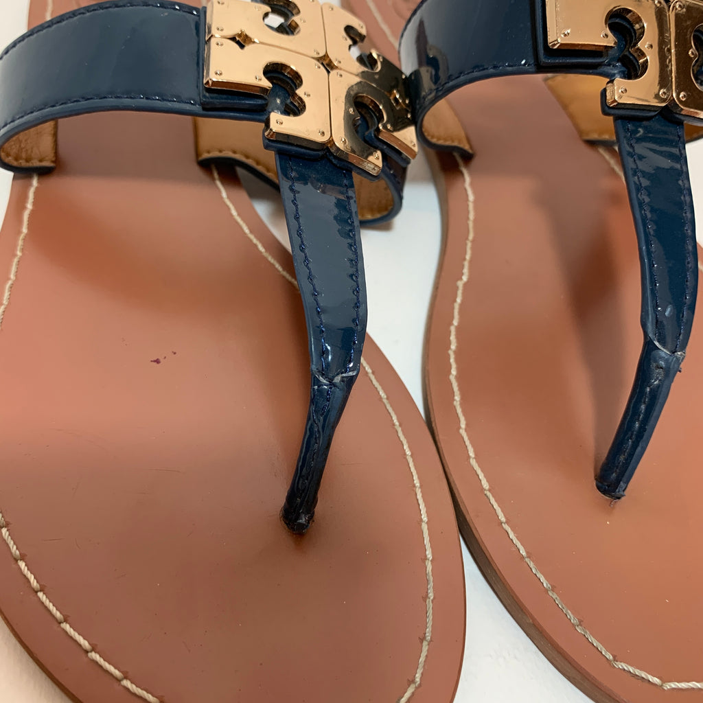 Tory Burch Navy & Gold 'Moore' Thong Sandals | Pre Loved |