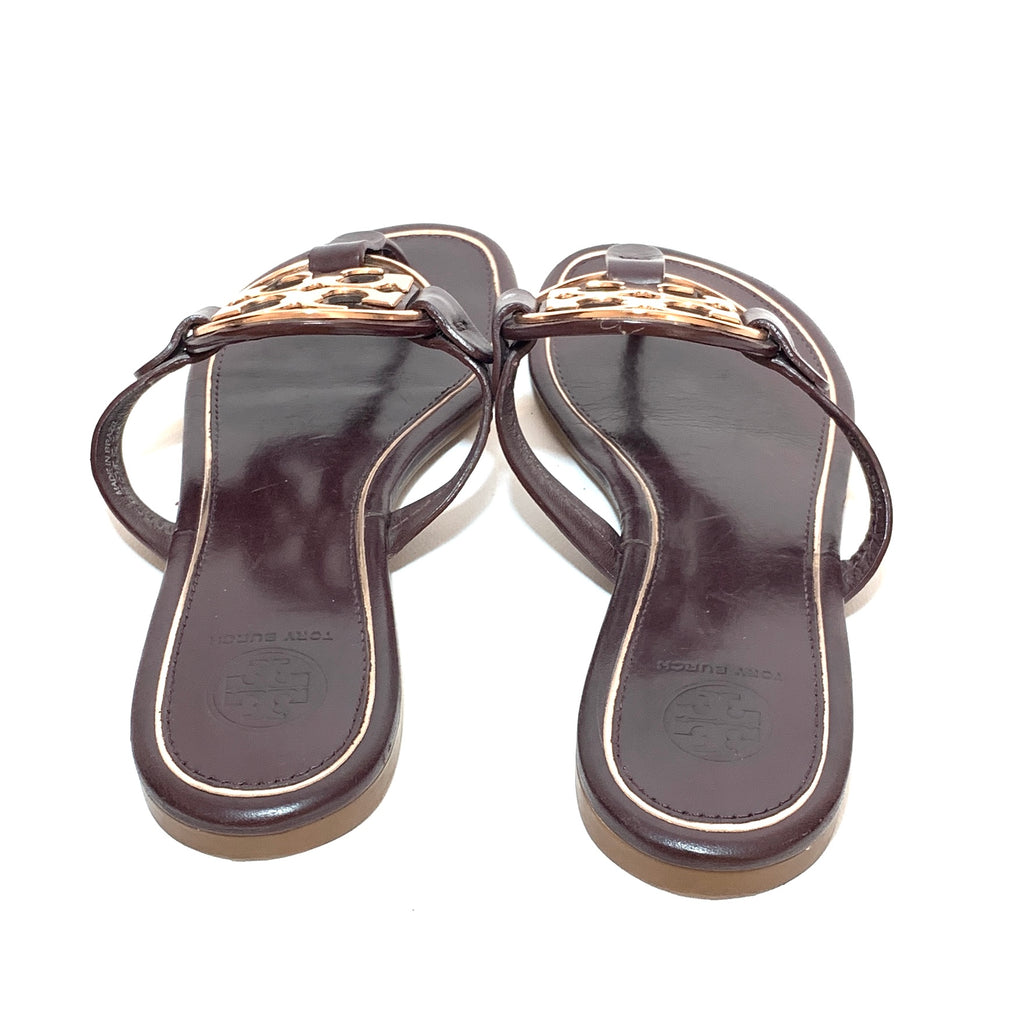Tory Burch Oxblood 'Miller' Metal Logo Sandals | Gently Used |