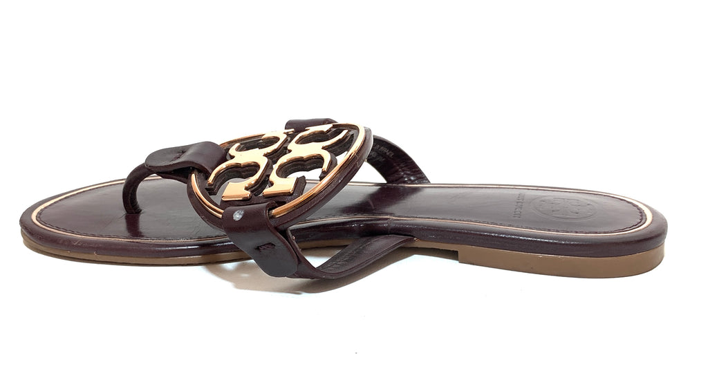 Tory Burch Oxblood 'Miller' Metal Logo Sandals | Gently Used |