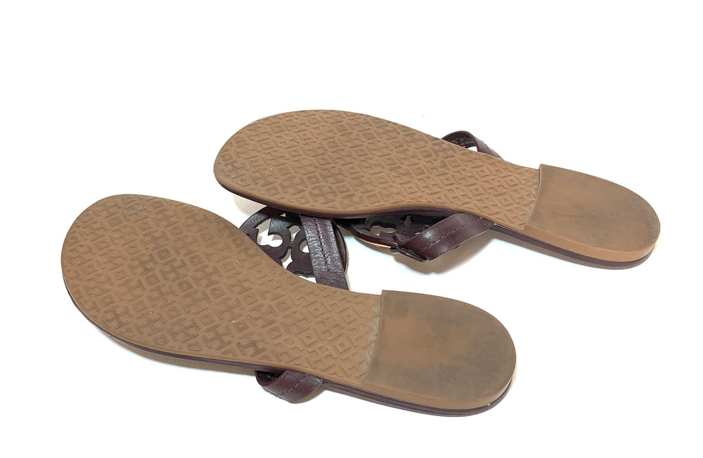 Tory Burch Oxblood 'Miller' Metal Logo Sandals | Gently Used |