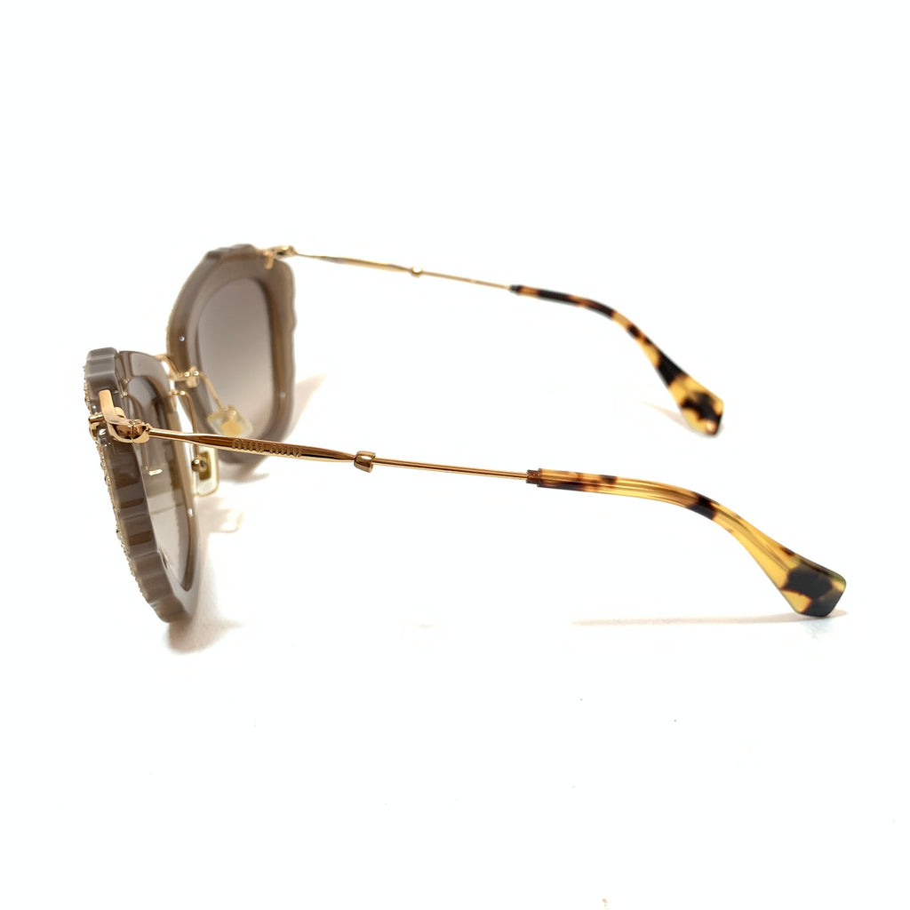 Miu Miu Brown Glitter & Rhinestone Sunglasses | Like New |