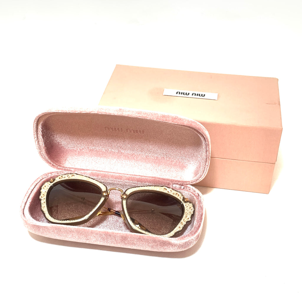 Miu Miu Brown Glitter & Rhinestone Sunglasses | Like New |