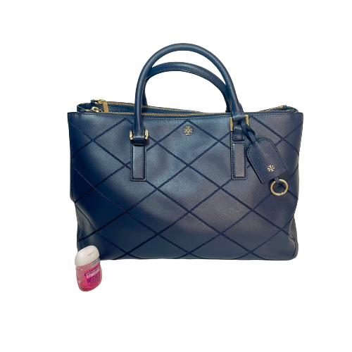 Tory Burch 'Robinson' Navy Leather Stitched Tote | Gently Used |