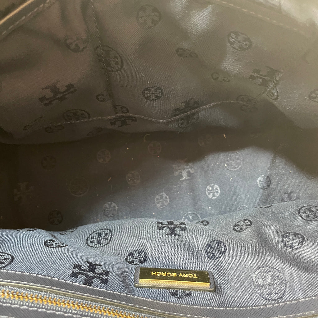 Tory Burch 'Robinson' Navy Leather Stitched Tote | Gently Used |