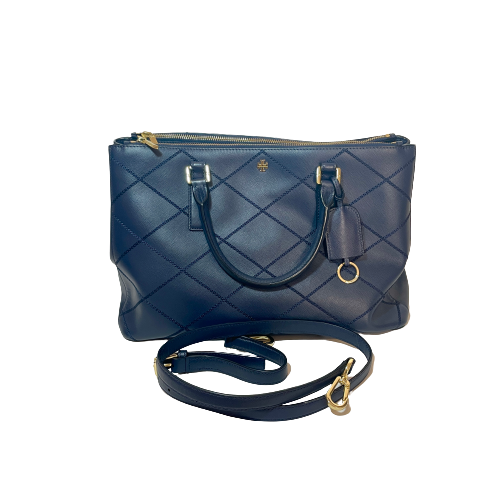 Tory Burch 'Robinson' Navy Leather Stitched Tote | Gently Used |