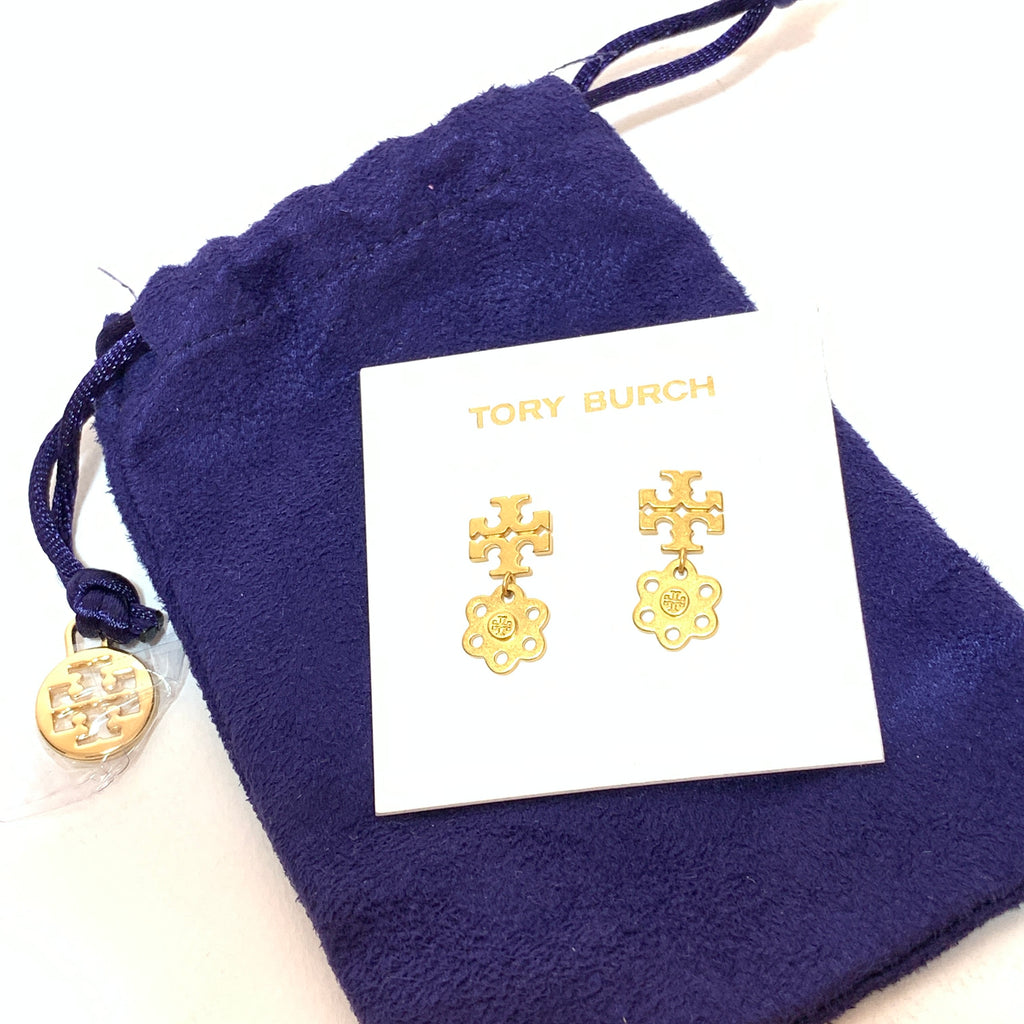 Tory Burch Gold Logo Charm Drop Earrings | Brand New |