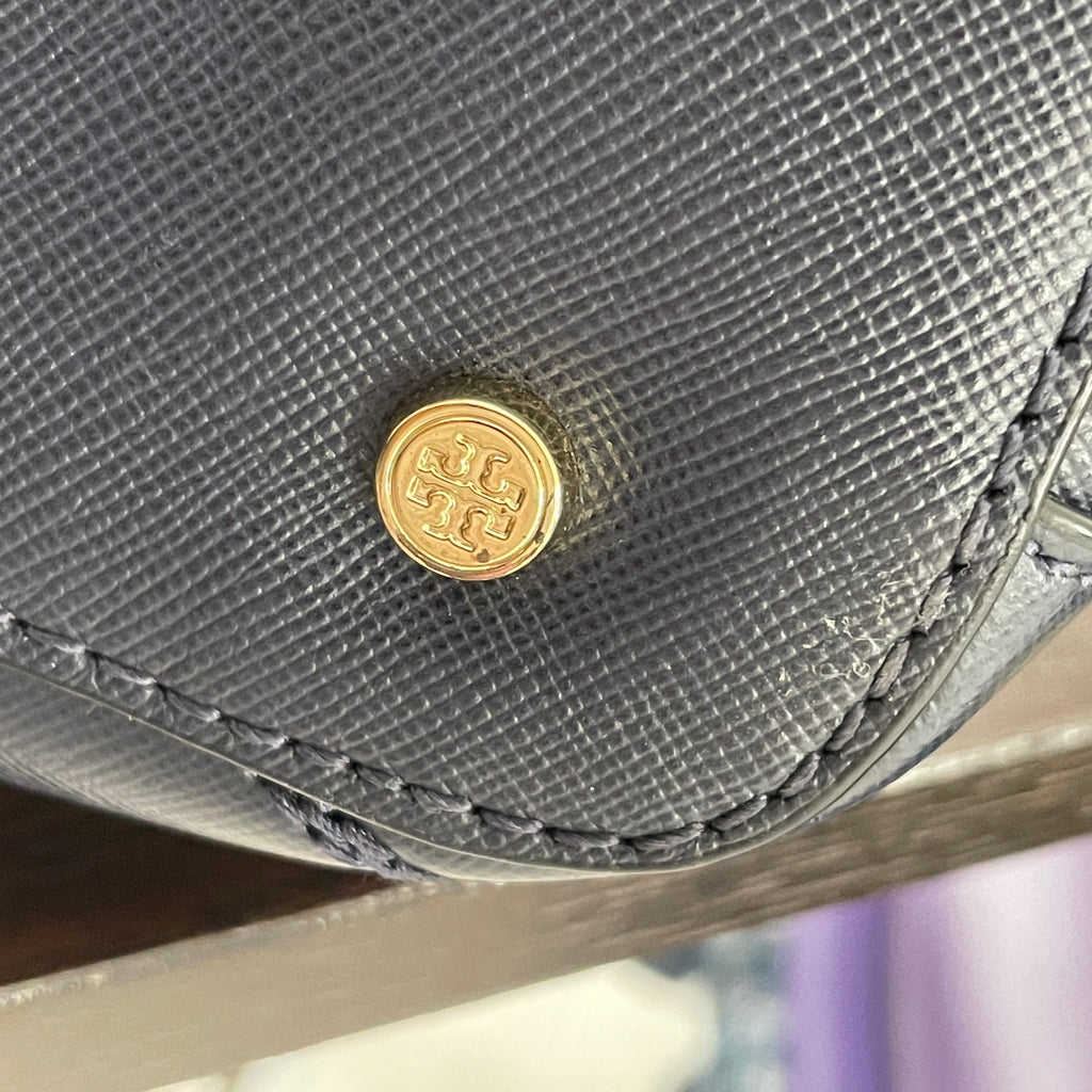 Tory Burch 'Robinson' Navy Leather Stitched Tote | Gently Used |