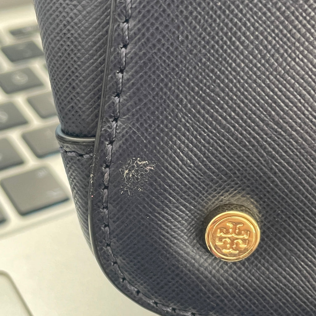 Tory Burch 'Robinson' Navy Leather Stitched Tote | Gently Used |