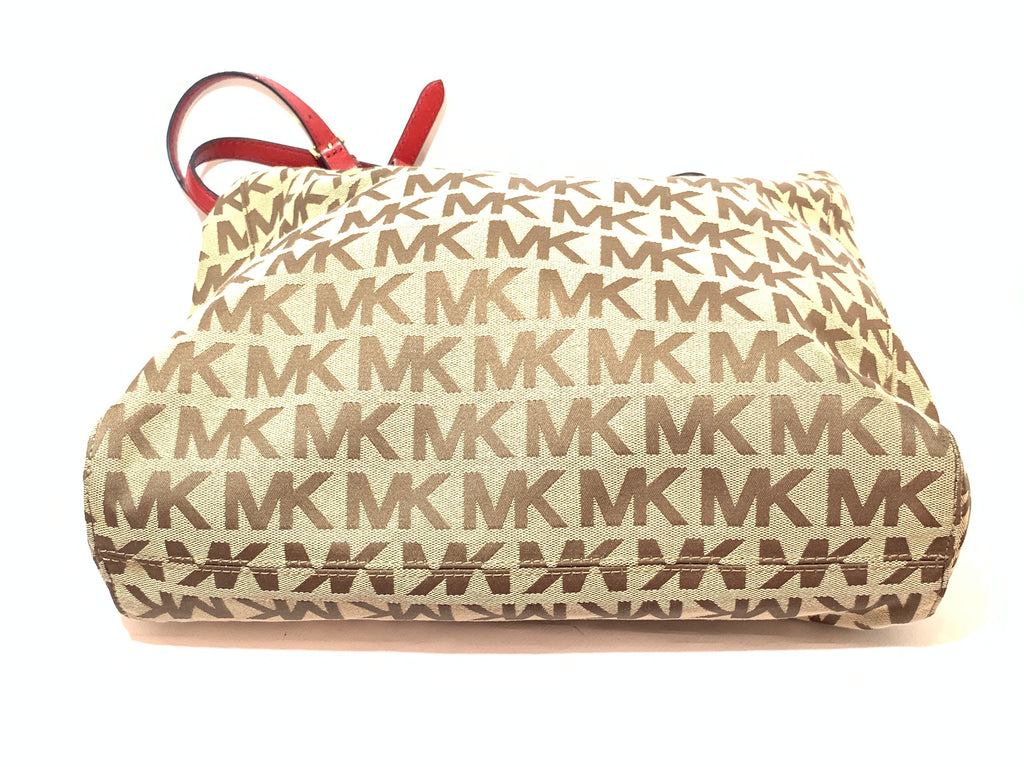 Michael Kors Monogram Canvas with Red Leather Straps Shoulder Bag | Gently Used |