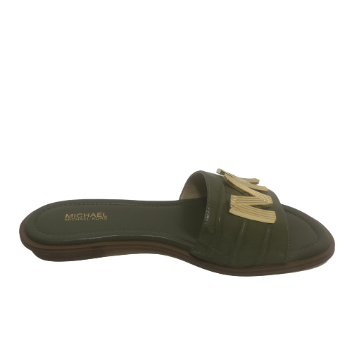 Michael Kors Olive Green Leather 'Deanna' Sandals | Like New |