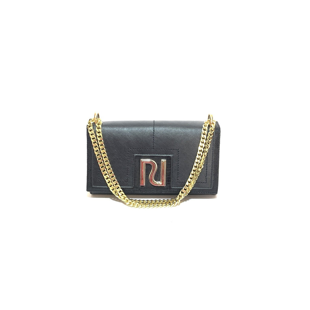 River Island Black with Gold Chain Shoulder Bag | Gently Used |