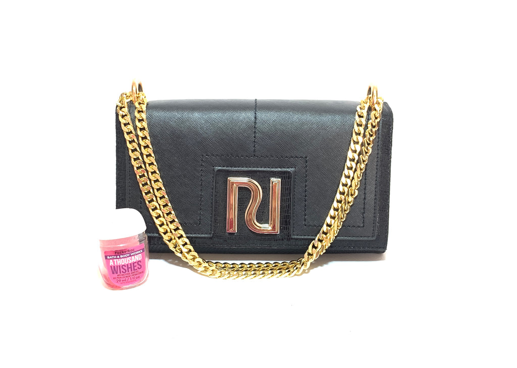 River Island Black with Gold Chain Shoulder Bag | Gently Used |