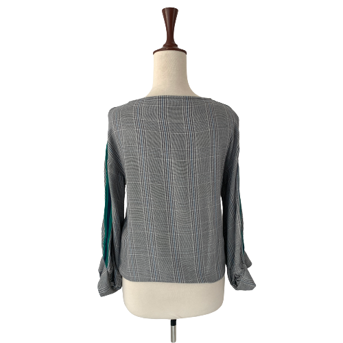 ZARA Checked Grey with Green Stripes Top | Gently Used |